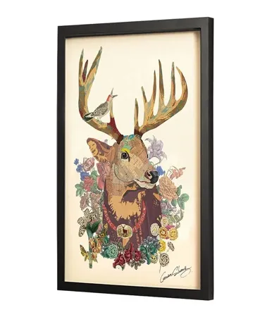kl00681-hirsch-kopf-geweih-bunte-blumen-modern-acryl-gemaelde-3d-collagen-01d